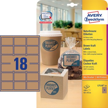 Avery Productetiketten 62x42mm Bruin Kraft - 18 Per Vel - 360 Etiketten L7110-20